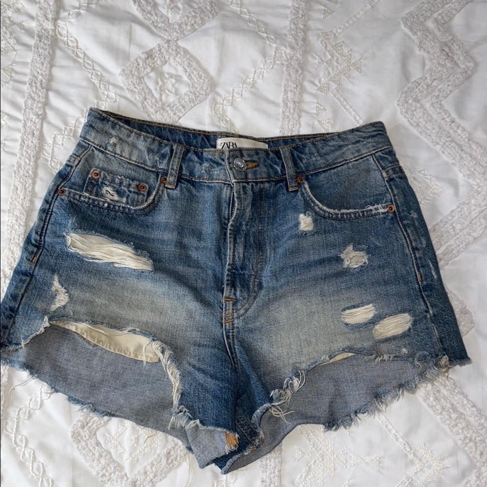Zara Blue Distressed Jean Shorts High-Waisted